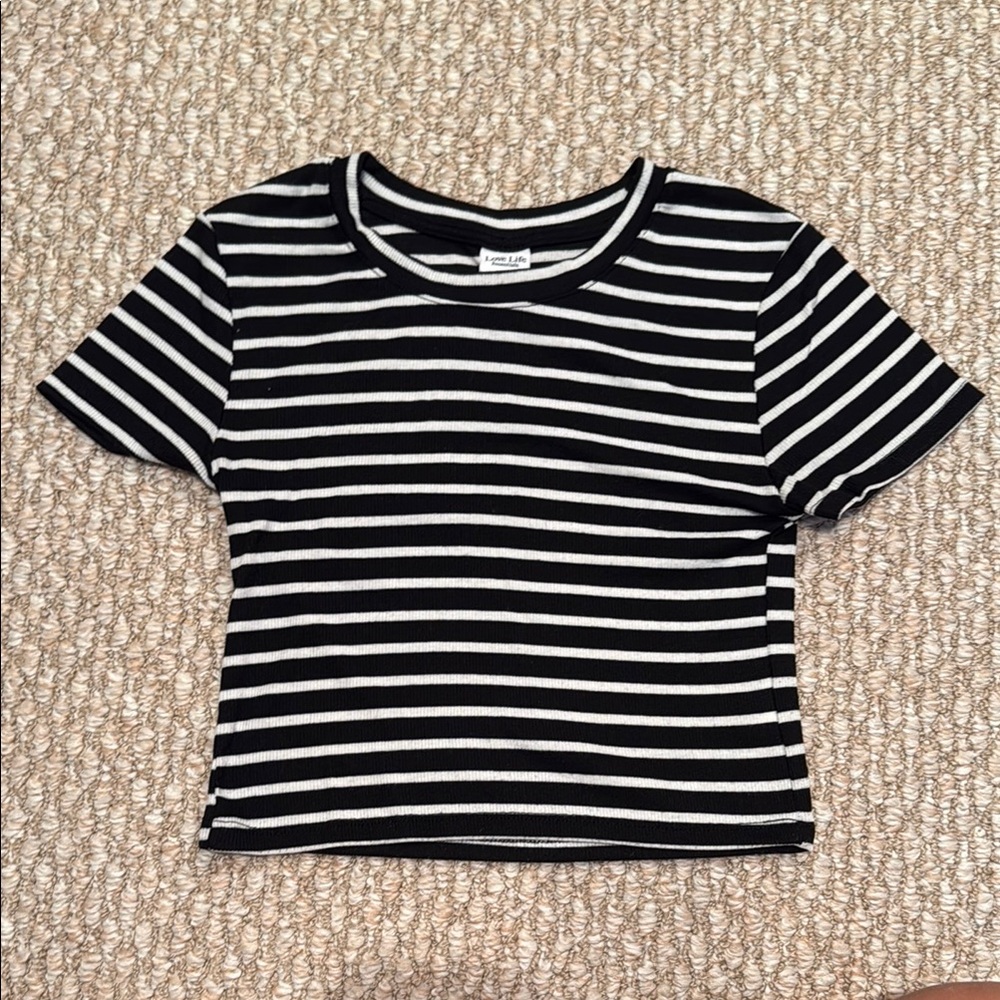 Black and White Striped Short Sleeve Crop